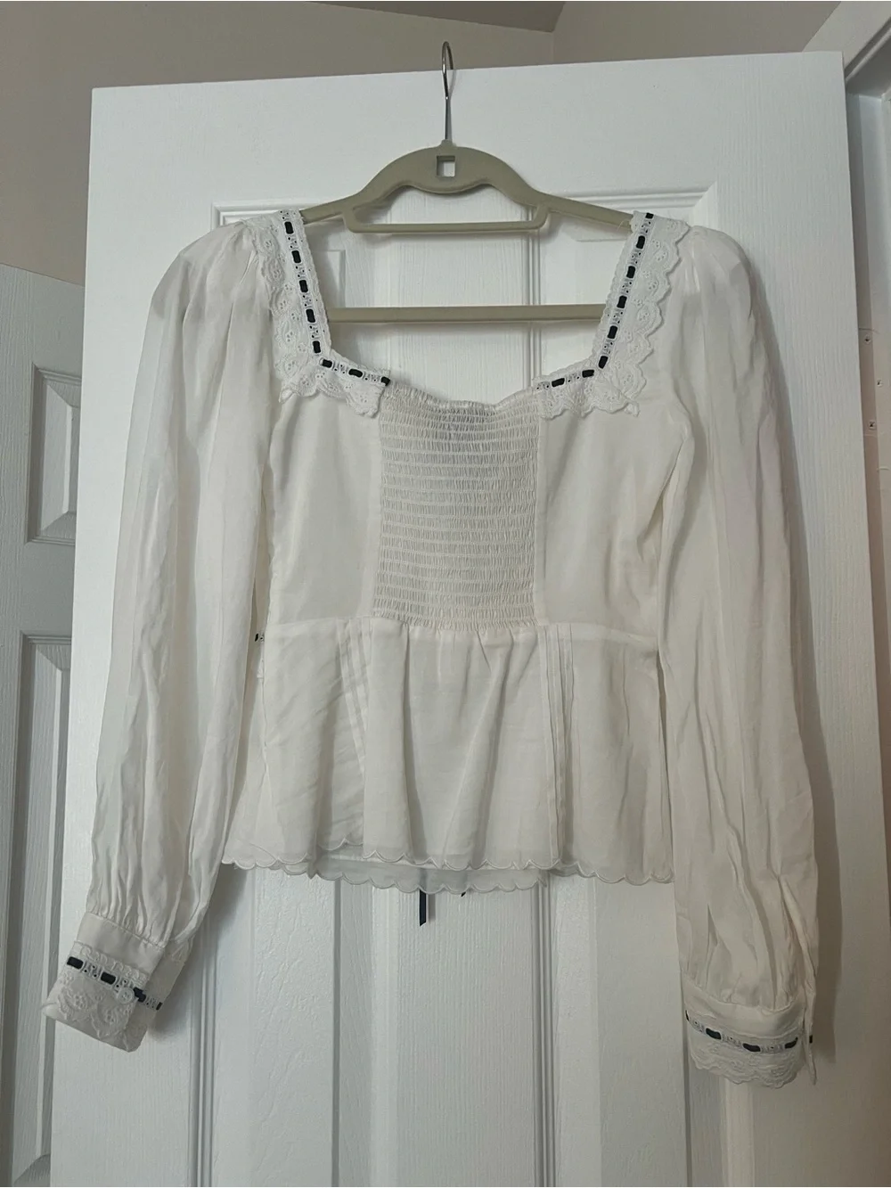 Reformation Haisley Ribbon Accent Organic Cotton Peplum Top